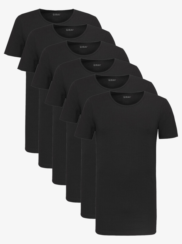 Schwarz Länges Herren T-Shirt 6-Pack Jakarta Medium Rundhalsausschnitt Slim Fit Girav